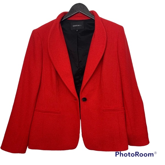 Lafayette 148 New York Red Wool Blend Knit Blazer Size 14 - Picture 5 of 11